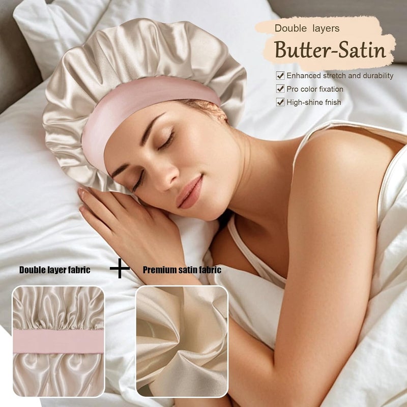 Doitory Store Satin Silk Bonnet for Sleeping, Soft Satin Lined Hair Bonnet for Women, Double Layer Sleep Nightcap - Image 3